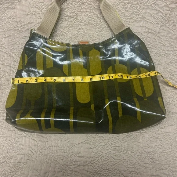 Orla Kiely Olive Green Hobo Purse Bag Multi Leaf Magnetic Clasp Leather Strap - Picture 5 of 10